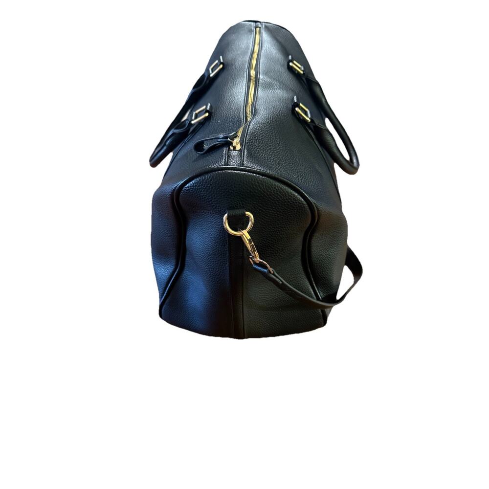 Black Genuine Leather Travel Duffle Holdall Weekend Bag w/ Detachable Strap 20" - Picture 6 of 9
